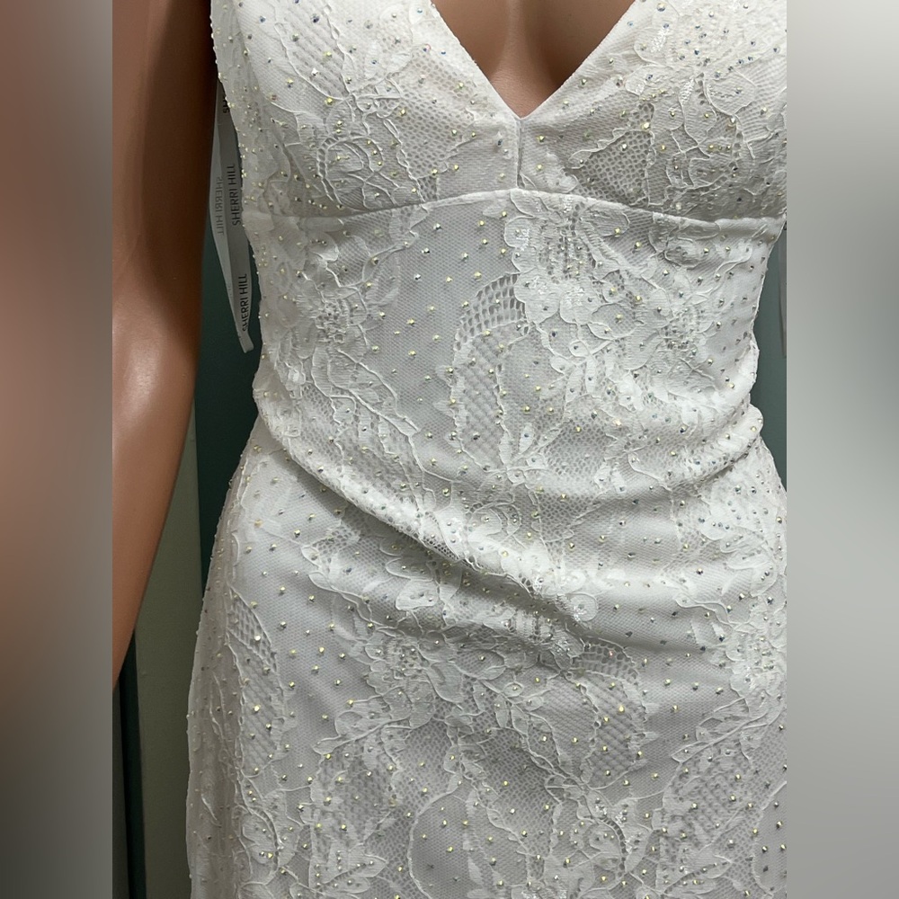 Sherri Hill White Floral Lace Sleeveless Wedding Midi Womens Dress Size 14 - Picture 4 of 11